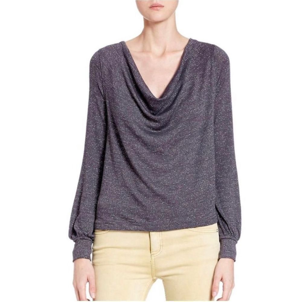 Free People Metallic Gray Palmer Cowl Neck Top Size Small